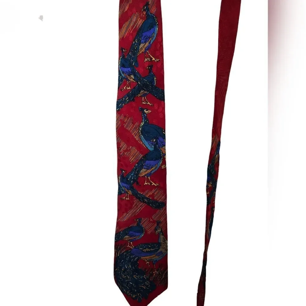 World Wide Wildlife tie The Asian Blue Peacock iridescent feathers‎ #199